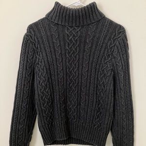 Wainscott brand Gray, cotton turtleneck cable knit sweater